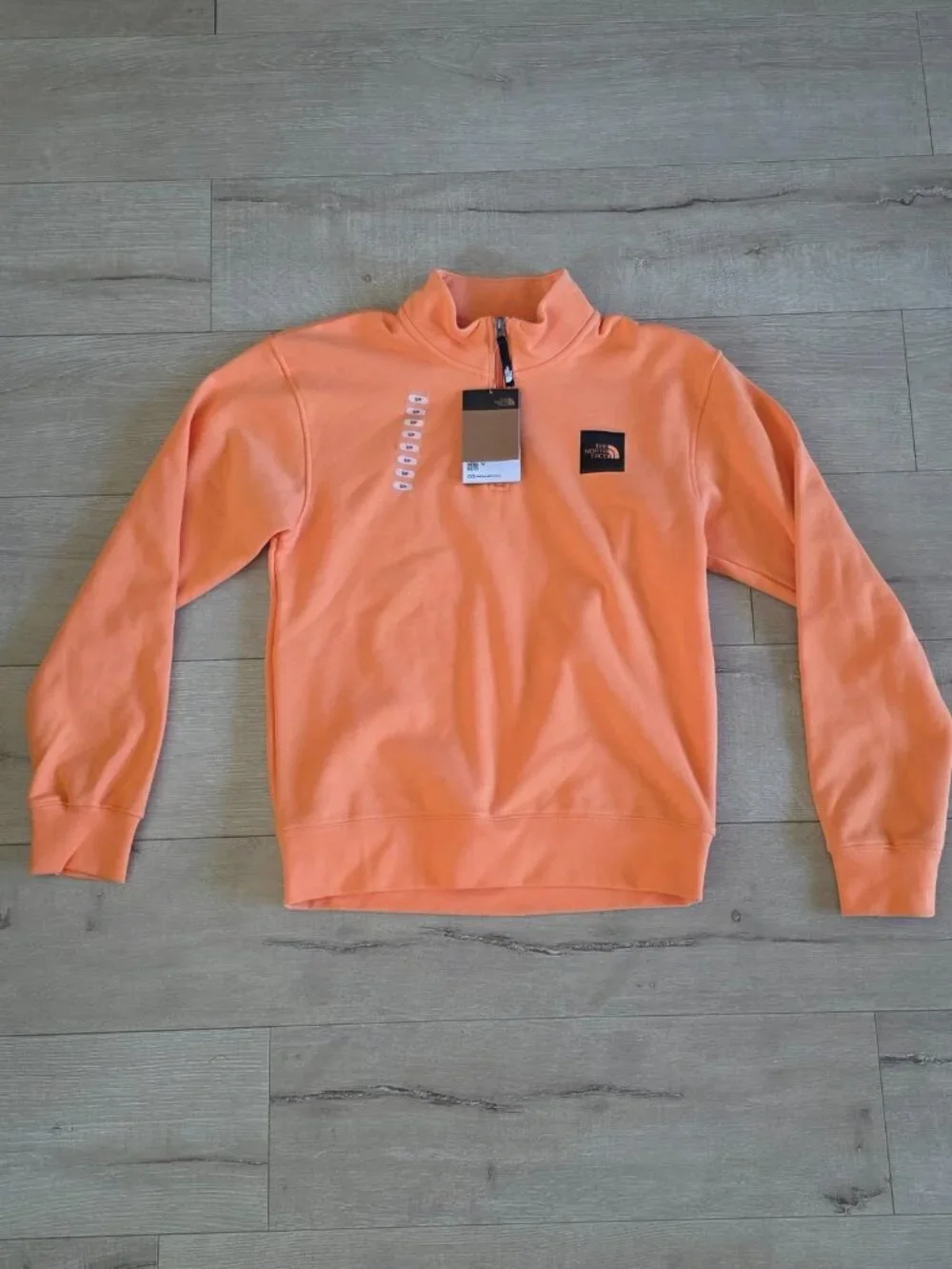 The North Face Fleece Sweatshirt Mens Small Orange Lined Box Half Dome 1/4 Zip